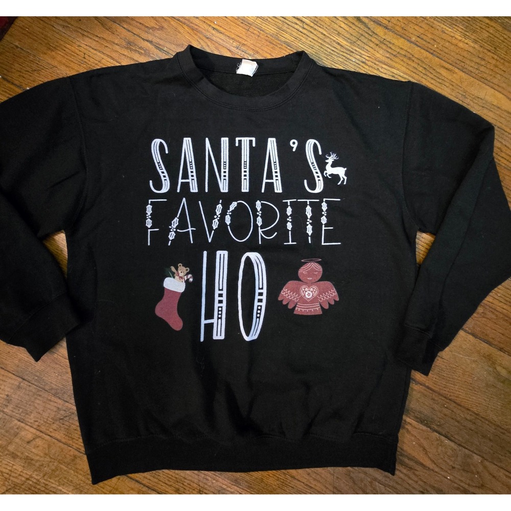 Santas Favorite Ho Christmas Sweatshirt Black Graphic Pullover Womens Large
